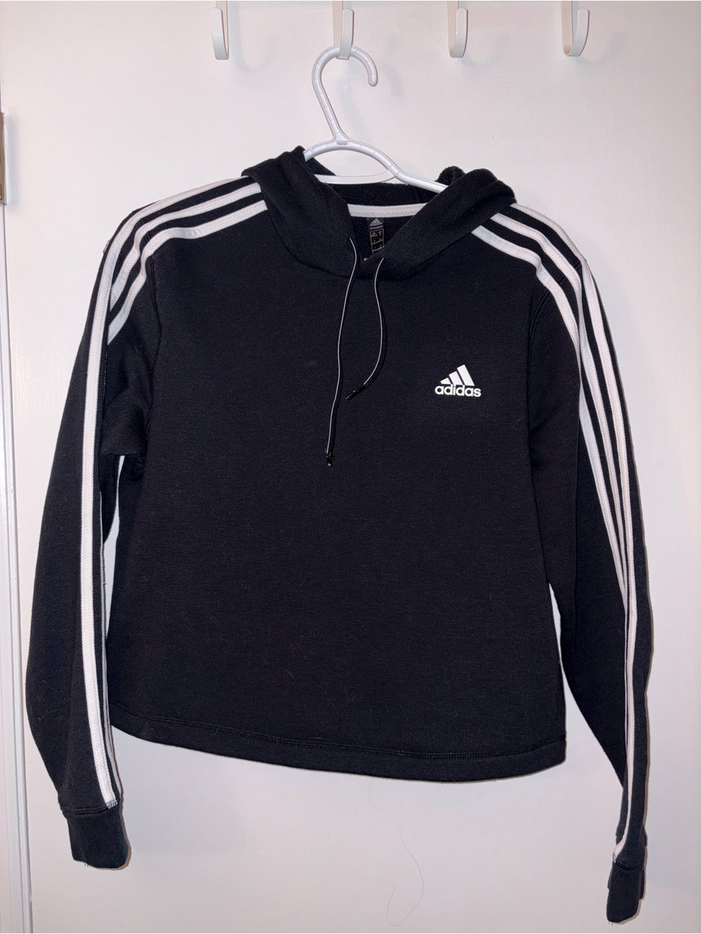 🍀4 for 25🍀 adidas | Black Cropped Hoodie with Signature Sleeve Stripes
